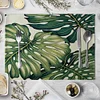  Green Leaves Pattern Western Pad 42x32cm Cotton Linen Placemat Insulation Dining Table Mat Bowls Coasters Kitchen Accessories 