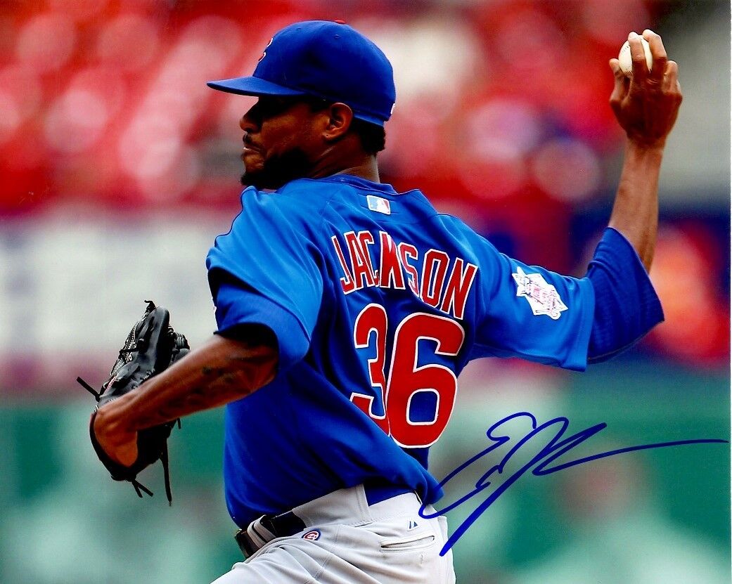 Signed 8x10 EDWIN JACKSON Chicago Cubs Photo Poster painting - COA