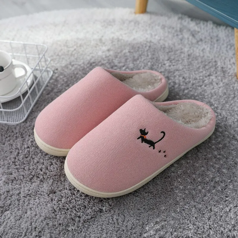 Winter new couple cotton slippers female home warm non-slip plush slippers cute cartoon indoor home slippers winter boots