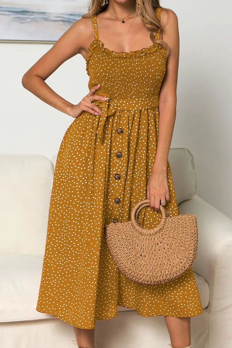 Fashion Street Dot Split Joint Spaghetti Strap A Line Dresses