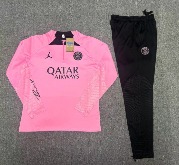 23/24 PSG Paris Saint Germain Half-Pull Training Suit Kit Pink Football Shirt
