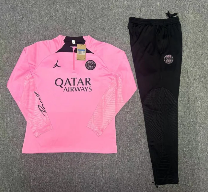 23/24 PSG Paris Saint Germain Half-Pull Training Suit Kit Pink Football Shirt