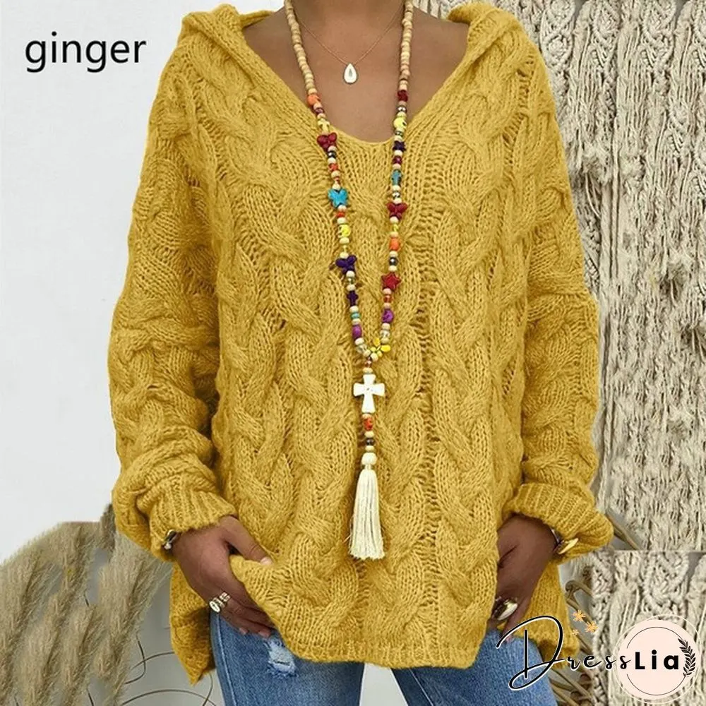 Colors Autumn And Winter New Womens Warm Hooded Long-Sleeved Knitted Sweater Cardigan Plus