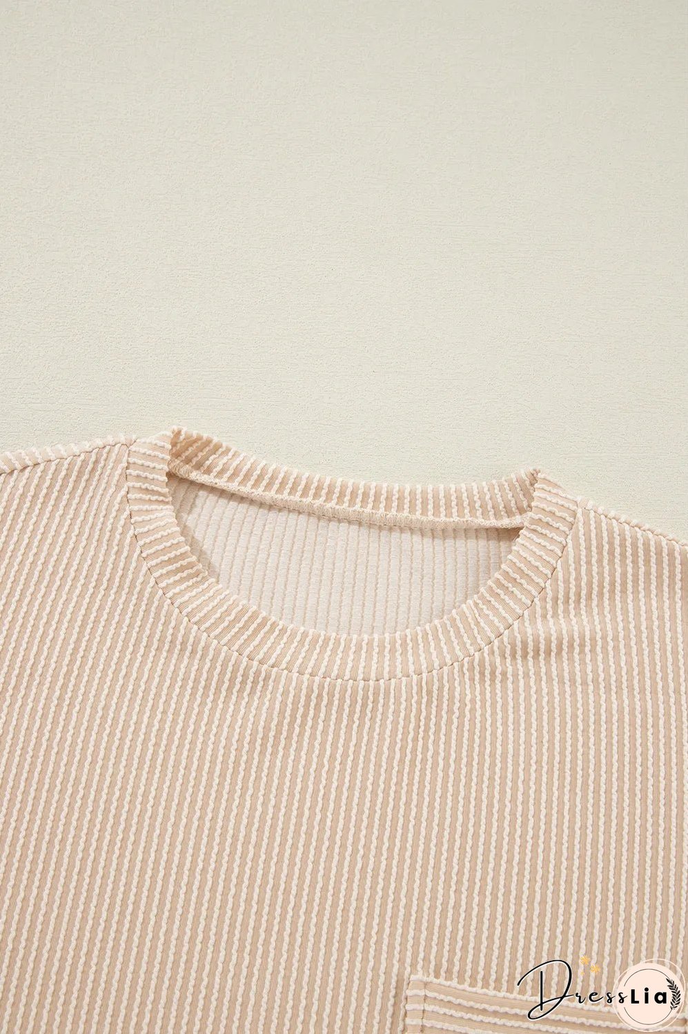 Beige Corded Knit Pocketed Loose Fit T Shirt
