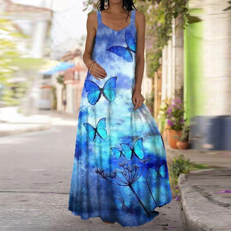 LANFUBEISI 2022 Summer V-Neck Casual Dress Ankle-Length A-Line Loose Party Dress Sleeveless Women 3D Printing Plus Size 5XL Ladies Dresses Lanfubeisi
