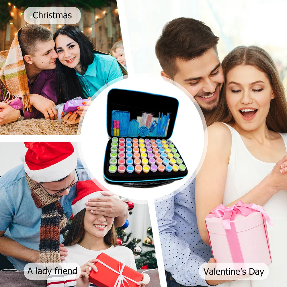 108PCS Large Capacity Blue Round Bottle Diamond Painting Kits Organizer with 60 Bottles 