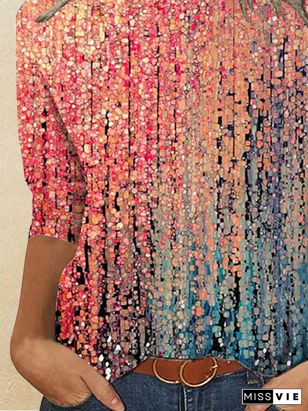 Vacation Loosen Crew Neck Shirts & Tops