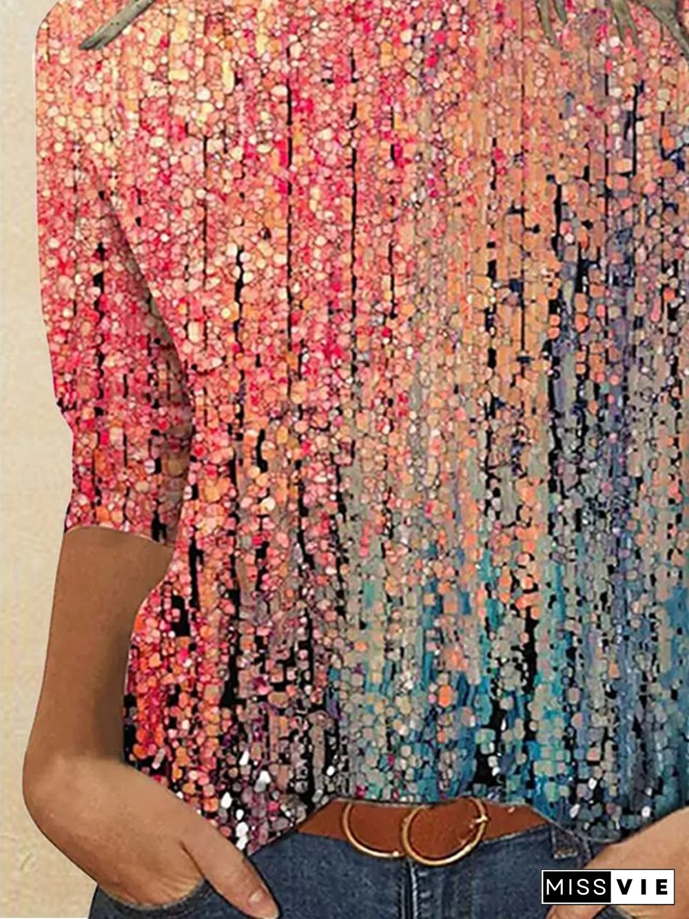 Vacation Loosen Crew Neck Shirts & Tops