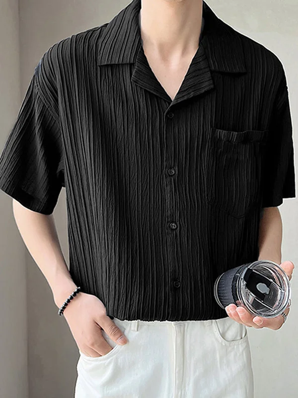 Aonga - Mens Textured Stripe Camp Collar Pocket ShirtJ