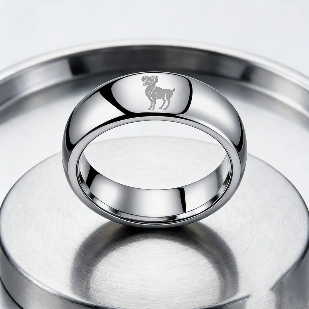 Men Women Aries Tungsten Carbide Rings Domed Top Sliver Tungsten Wedding Bands 4MM 6MM 8MM