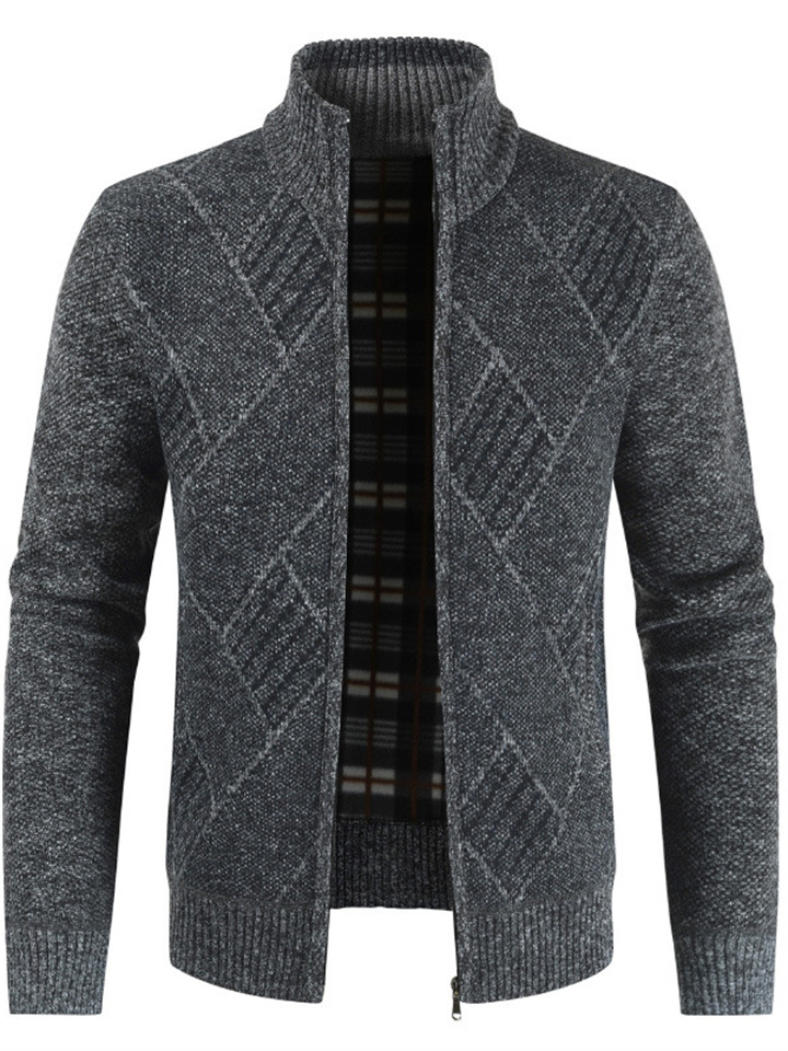 Men's Sweater Cardigan Sweater Zip Sweater Sweater Jacket Fleece Sweater Ribbed Knit Zipper Geometric Stand Collar Casual Daily Clothing Apparel Winter Fall Blue Light Grey XS S M