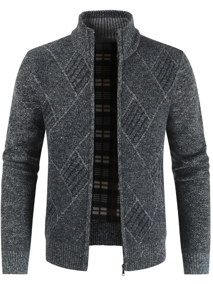 Men's Sweater Cardigan Sweater Zip Sweater Sweater Jacket Fleece Sweater Ribbed Knit Zipper Geometric Stand Collar Casual Daily Clothing Apparel Winter Fall Blue Light Grey XS S M-Cosfine