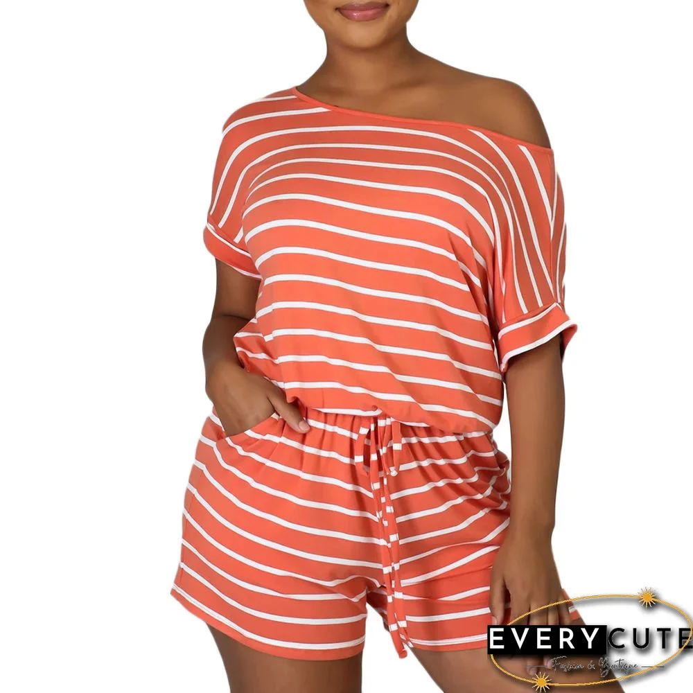 Orange Stripes Plus Size Loungewear Set