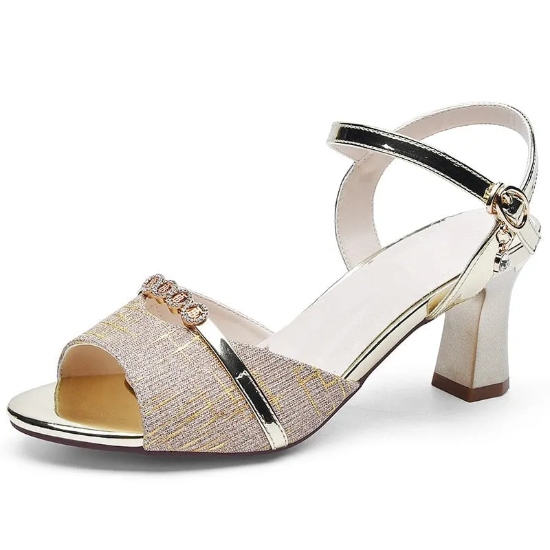 2021 Ladies Sandals Shoes Women L Luxury High Quality Sandals Ankle Mid Heel Block Party Open Toe Square Shoes Zapatos De Mujer