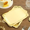 10 Pack | Metallic Gold 9" Paper Cardboard Serving Trays, Rectangle Party Platters With Scalloped Rim - 400 GSM
