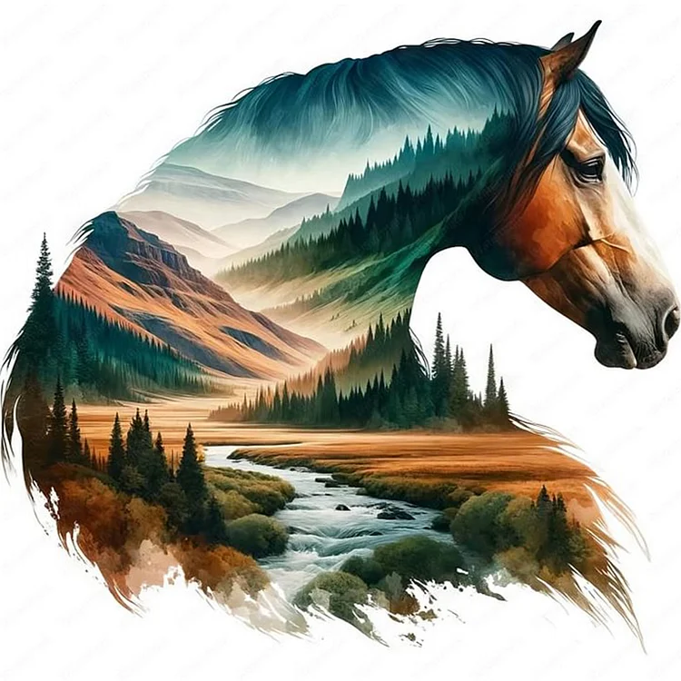 Mountain Silhouette Horse 40*40CM (Canvas) Full Round Drill Diamond Painting gbfke
