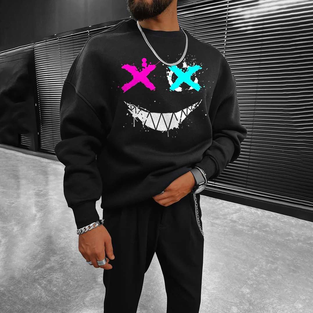 Smiley Print Casual Oversized Men's Sweatshirt
