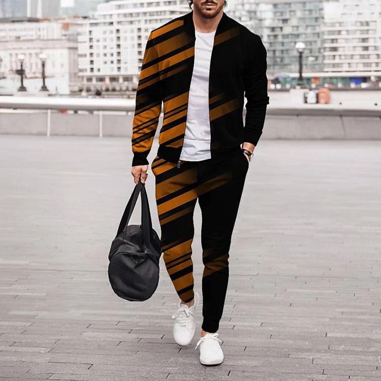Men's Red Stripe Zipper Jacket & Pants Set