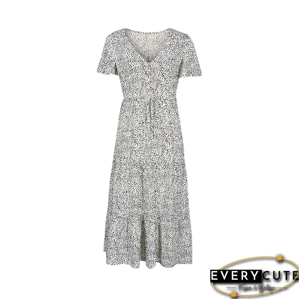 White Leopard Print Button Detail Maxi Dress