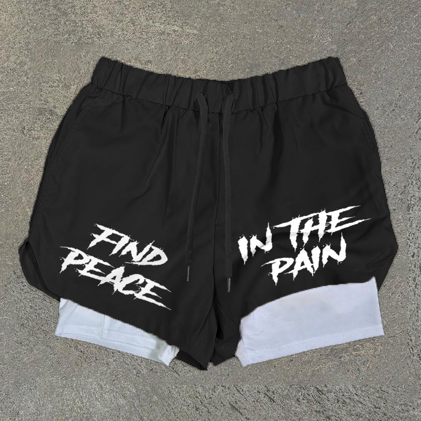 Sopula Vintage Find Peace In The Pain Graphic Performance Double Layer Quick Dry Shorts - SOPULA