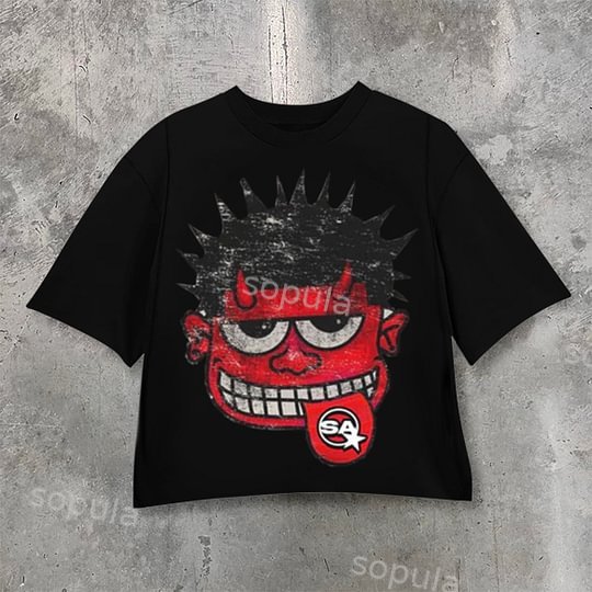 Sopula Unisex Red Face Monster Cropped T-Shirt