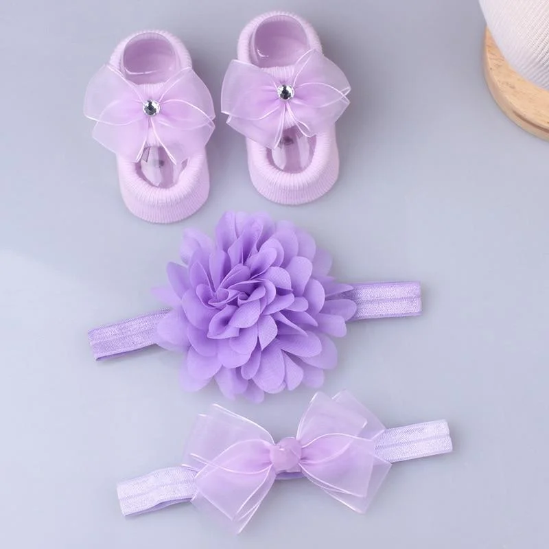 3Pcs/Set Lace Flower Baby Girl Headband Socks Set Crown Bows Newborn Hairband Headbands For Girls Turban Baby Hair Accessories