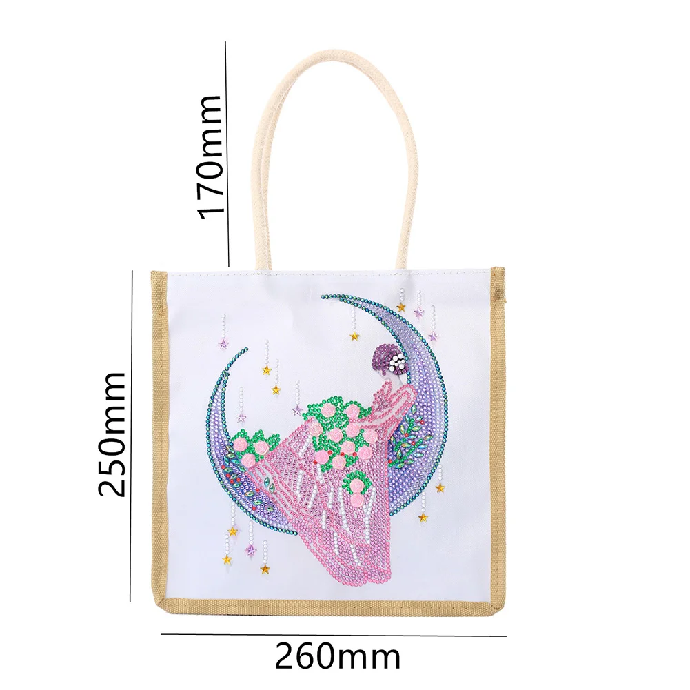 Moon Fairy Diamond Painting Handbag DIY Linen Shopping Storage Bag