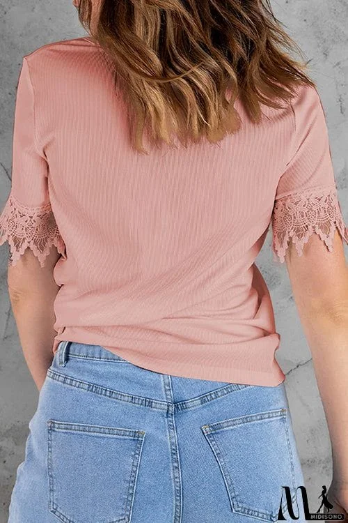 MidiSono - Button V-collar Short Sleeve T-shirt