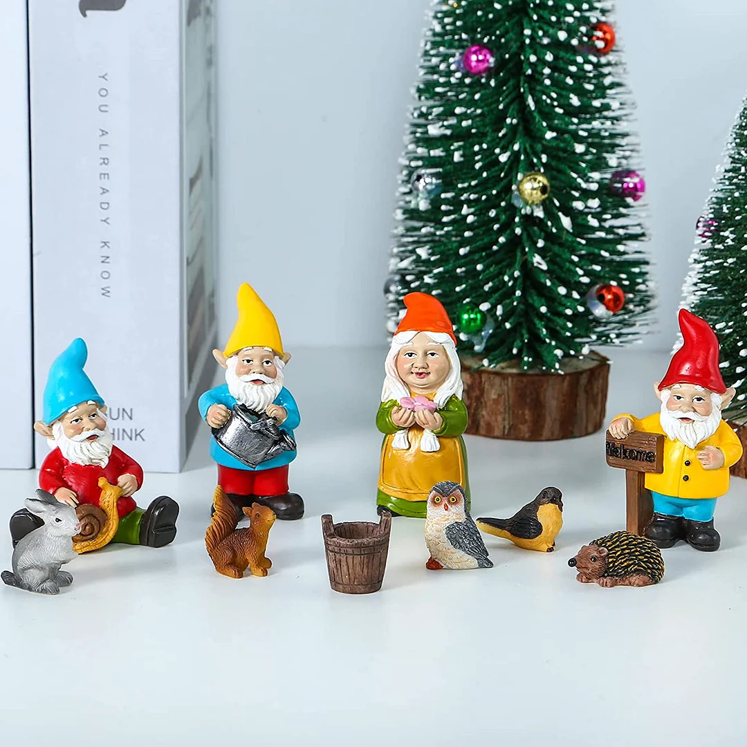 11 PCS Garden Gnome Decoration, Funny Outdoor Gnome, Rabbit, Bird, Squrriel, Owl and Hedgehog Graden Statue for Home Yard Décor