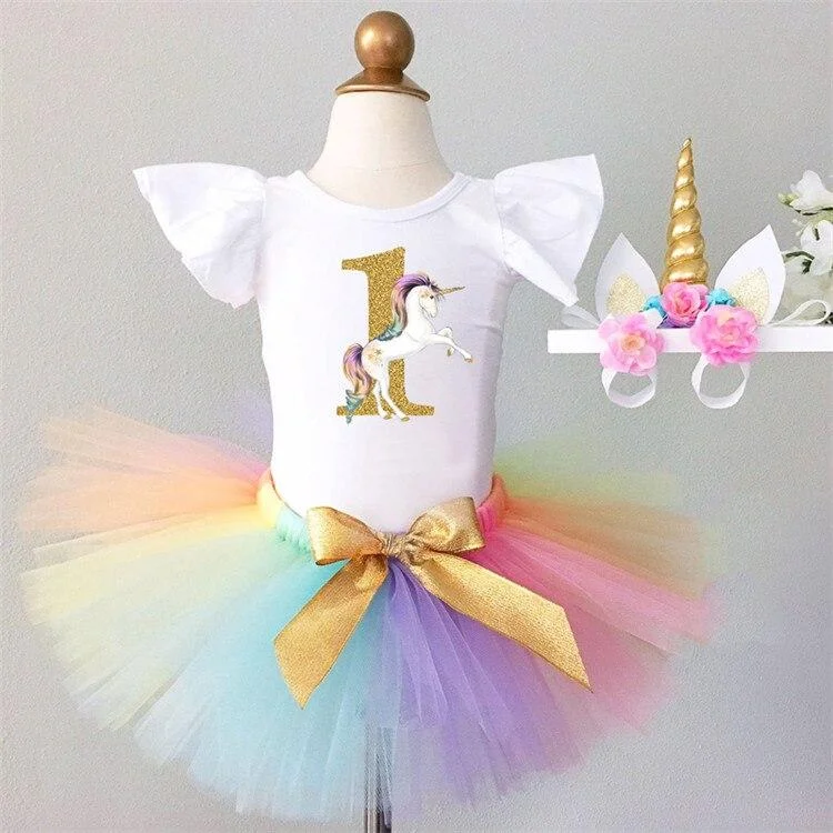 Unicorn Dress Printing Outfits for Baby Girls 1 Year Birthday Party Dress Costume Girls Polka Dots Tutu Dresses Newborn Gift