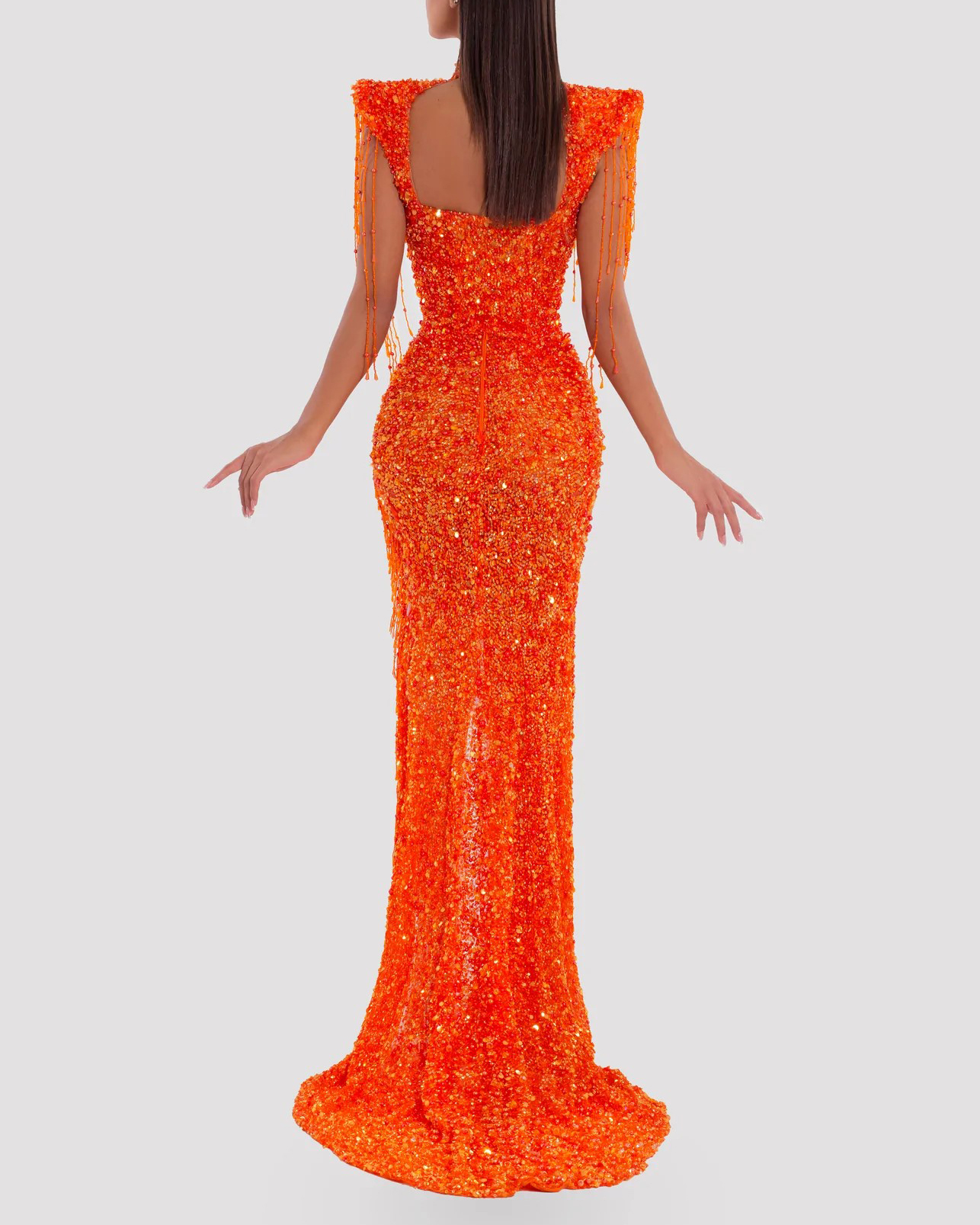 Long Orange Dress With Stones