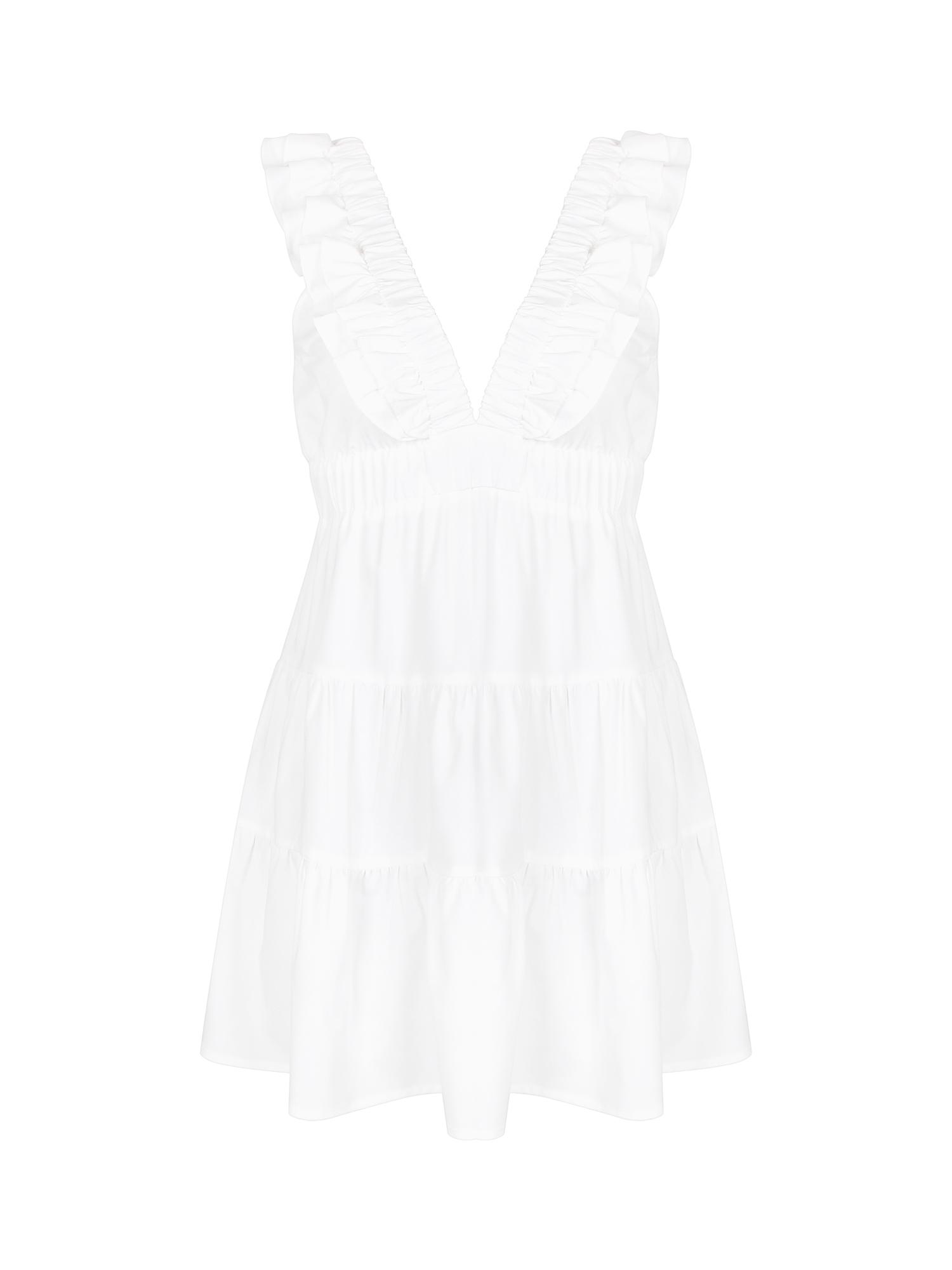 Casual Dress for Summer, Breathable Women's Fitted Plain Deep V Neck Ruffled Dress, Women's Clothes for Daily Wear, Womenswear