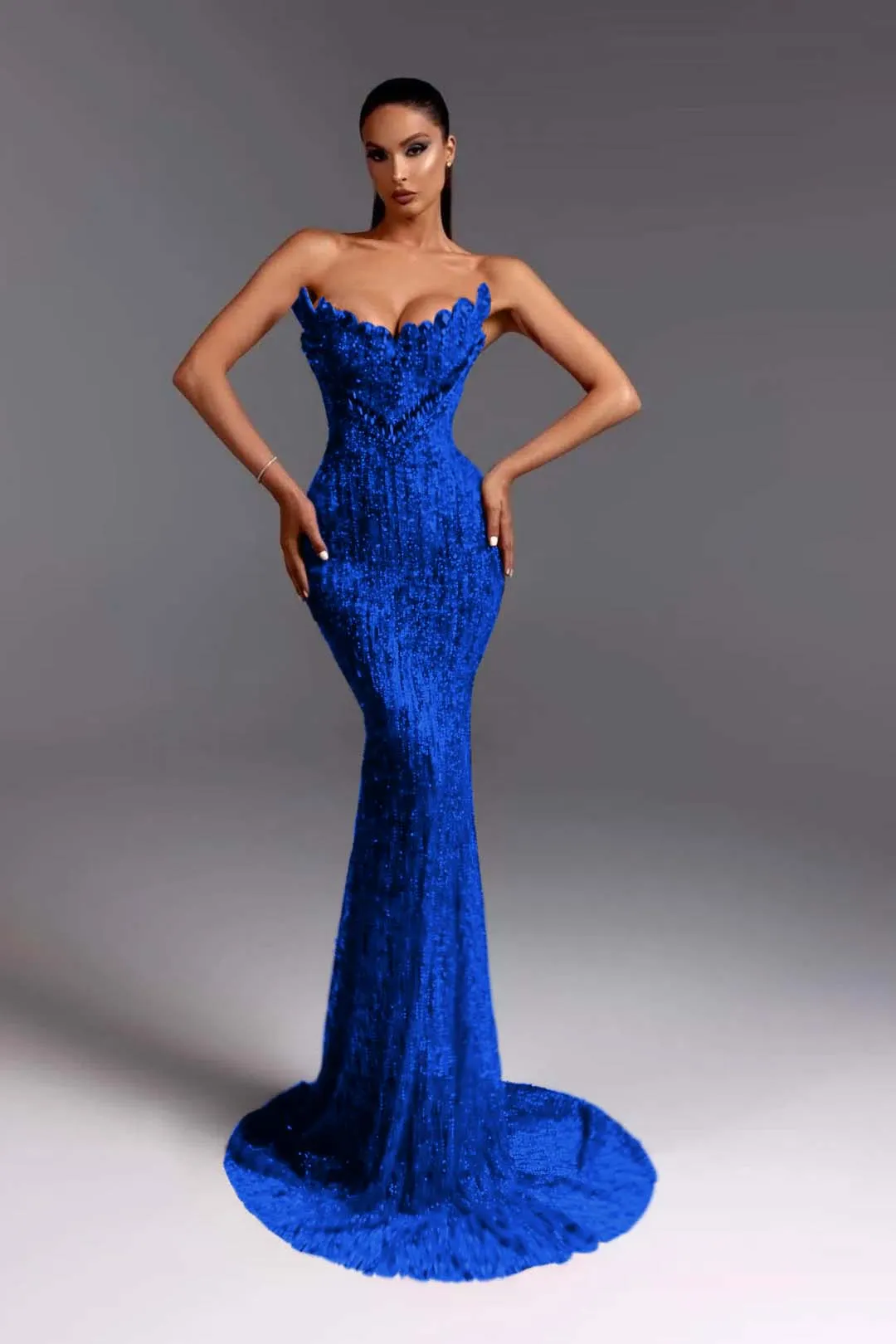 Daisda Sleeveless Strapless V-Neck Beads Mermaid Prom Dress