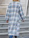 Stylish Plain Striped Notched Collar Long Sleeves Loose Woolen Outerwear