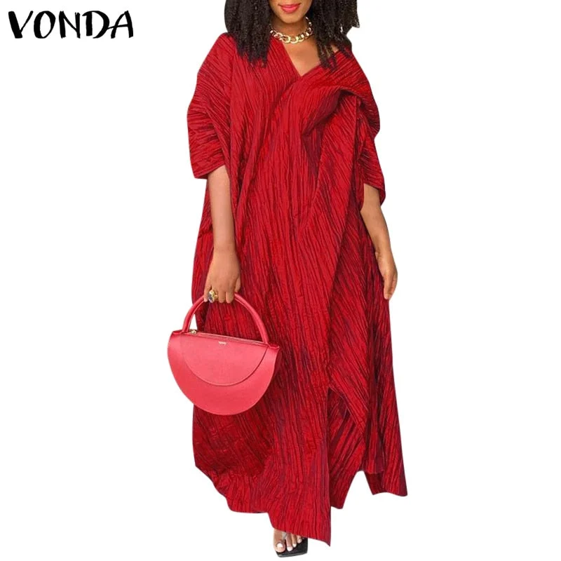 Elegant Maxi Dress 2022 VONDA Women Bohemian Maxi Dress Ladies Office Dress Sexy Beach Sundress Femme Robes Casual Vestidos