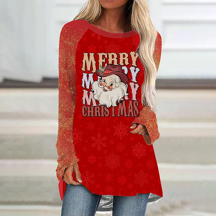 Wearshes Christmas Santa Letter  Printed Round Neck Long Sleeve T-Shirt