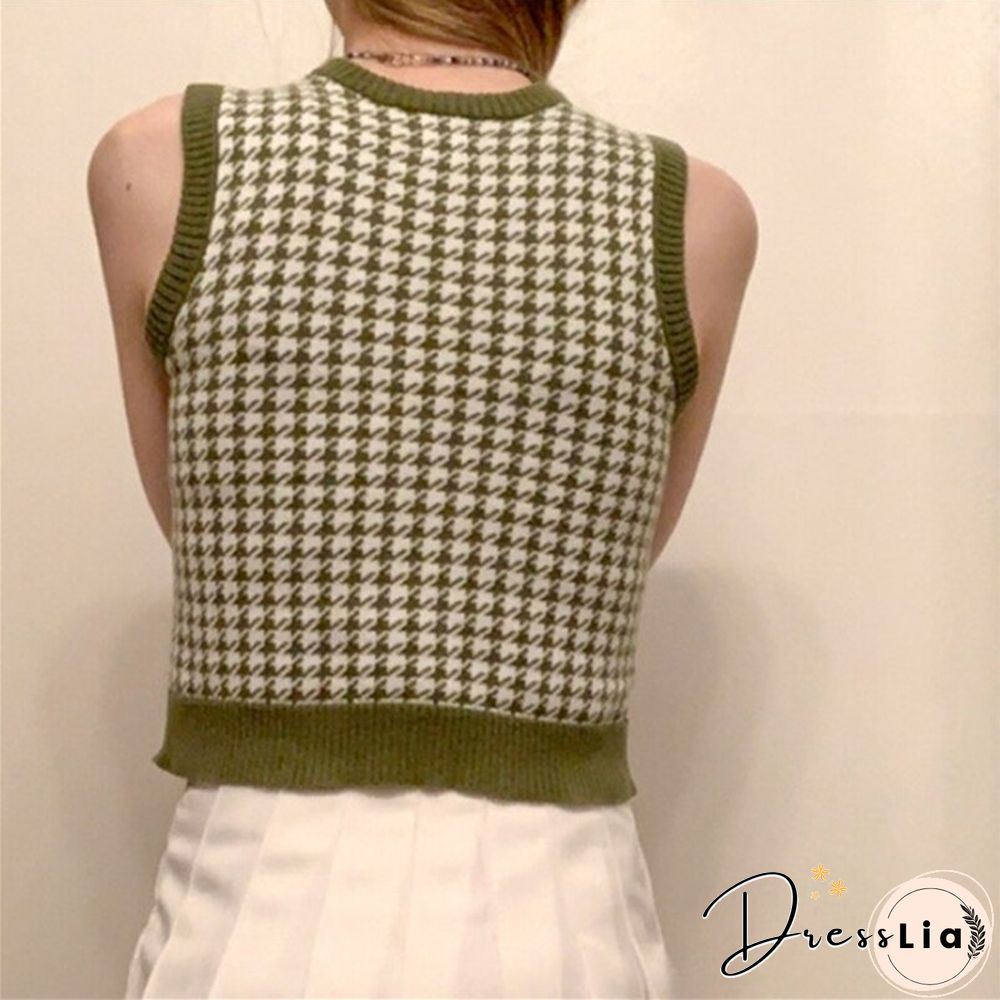 Women Sweaters Knitted Vest Sleeveless Pattern V-neck Tank Top Vintage Ladies Sweaters Top Streetwear All-match Clothes