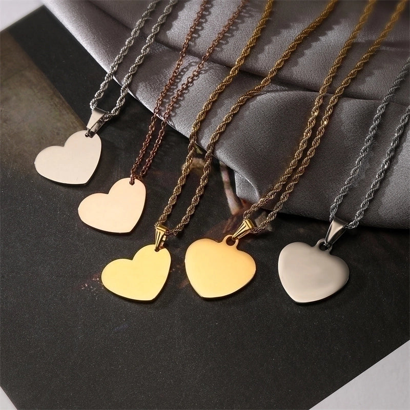 Punk Minimalist Heart Shape Stainless Steel Plating Inlay Pendant Necklace