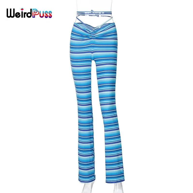 OrangeA 2021 Y2K Bandage Women Straight Pants Solid Elastic High Waist Slim Long Trousers 2021 Fashion Autumn Streetwear Outfits