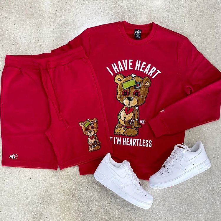 Red heartless bear print fashion suit