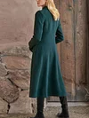 Simple Solid Color Long Sleeve Lapel Collar Buttoned A-Line Fashion Woolen Outerwear
