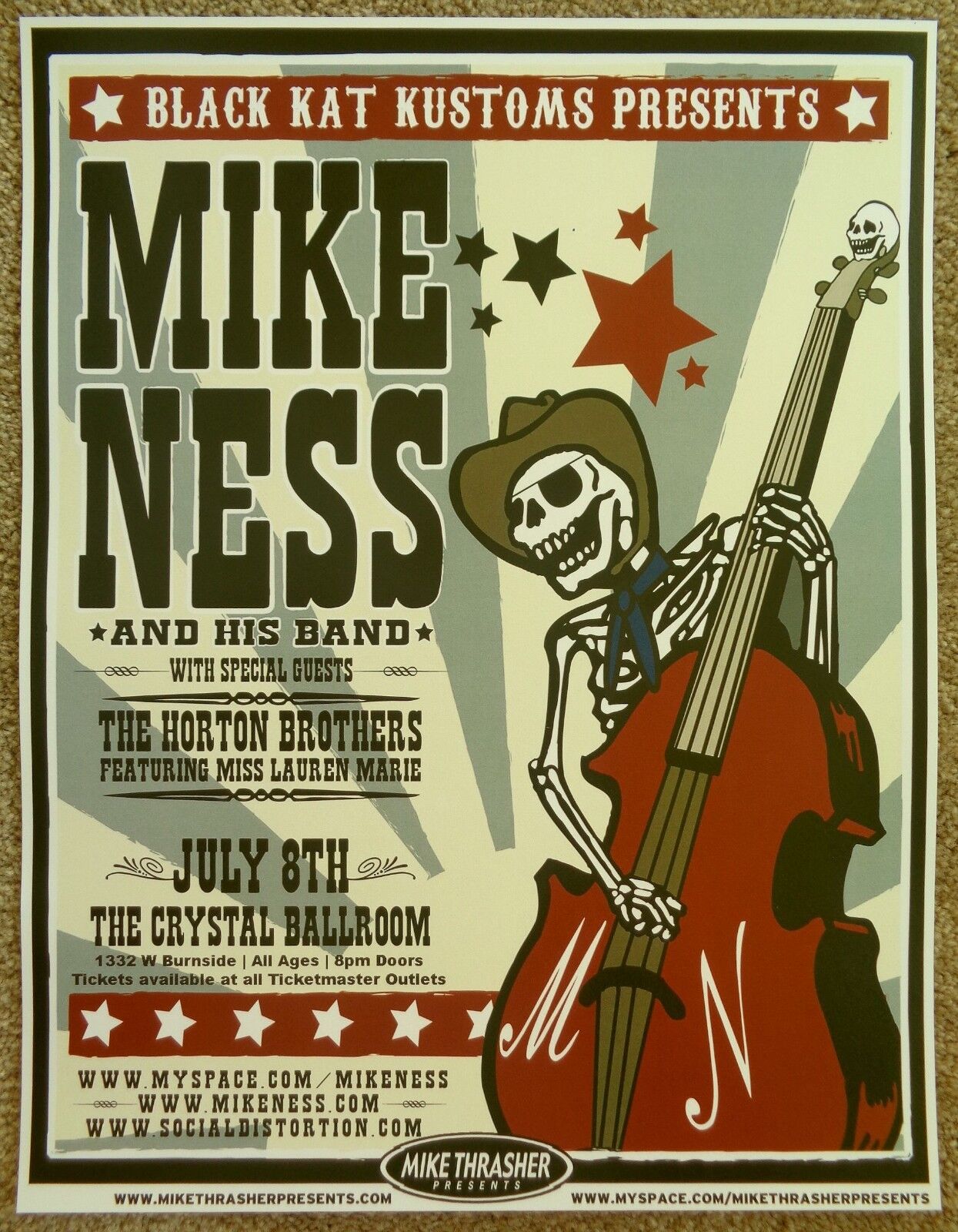 MIKE NESS 2008 Gig POSTER Portland Oregon Concert SOCIAL DISTORTION