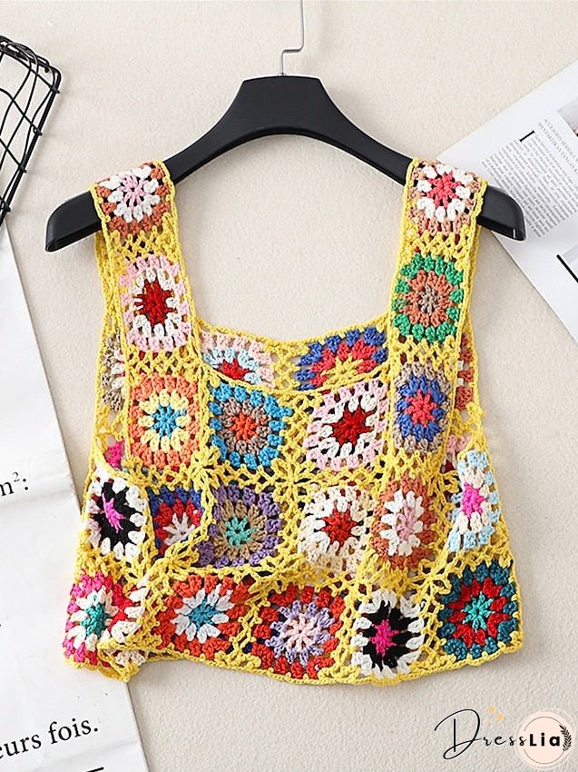 Women's Sweater Vest Jumper Crochet Knit Embroidered Hole Floral Square Neck Stylish Sexy Daily Holiday Summer Spring