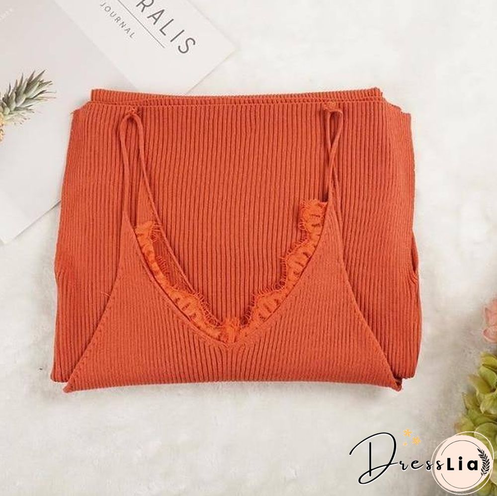 New Women Spaghetti Strap Dresses Split V-Neck Lace Patchwork Knitted Dress Ladies Sleeveless Bodycon Tank Dress Vestidos P022