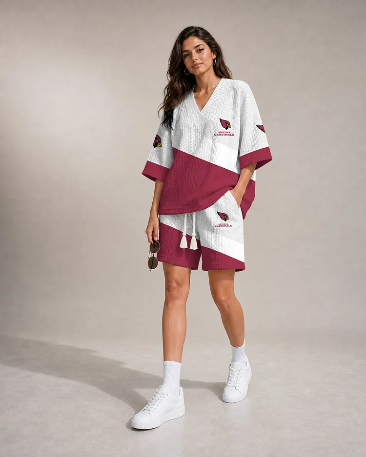 Arizona Cardinals Women&rsquo;s V-neck Jacquard Cable-Knit Tee & Shorts Set