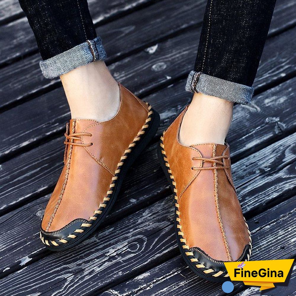 Men Casual Cow Leather Light Comfortable Split Leather Flats Shoes
