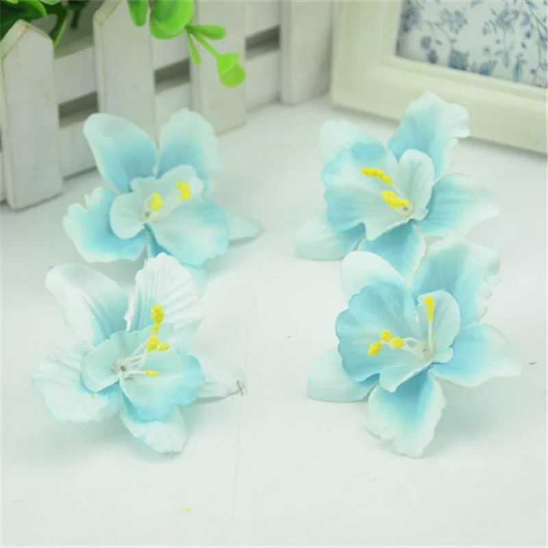 10pcs/lot 7CM Silk Artificial Orchid Flowers Heads For Home Wedding Decoration Fake Flowers DIY Christmas Gift Box Craft
