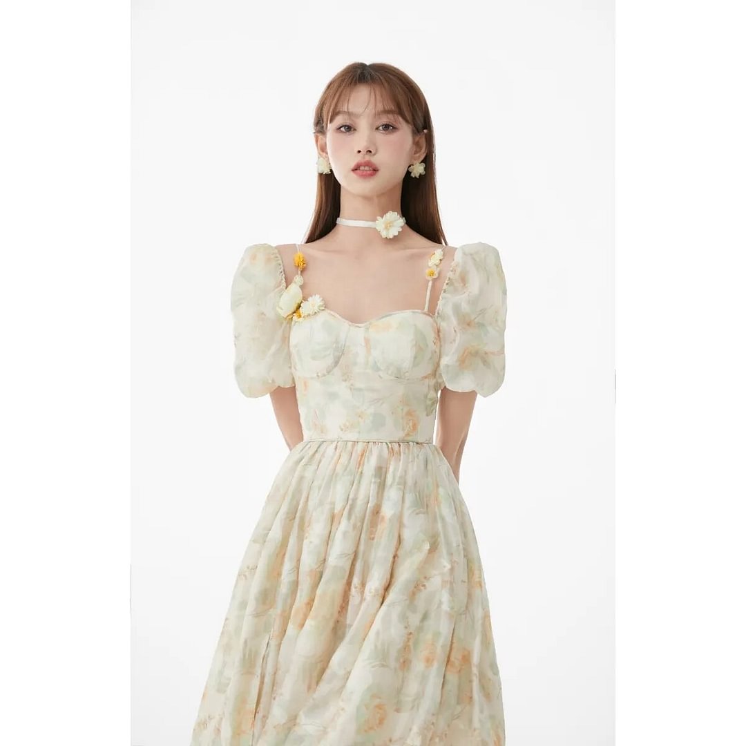 Korean Style French Vintage Dresses Women Casual 2022 Summer Mini Floral Elegant Strap Dress Females Design Sleeveless