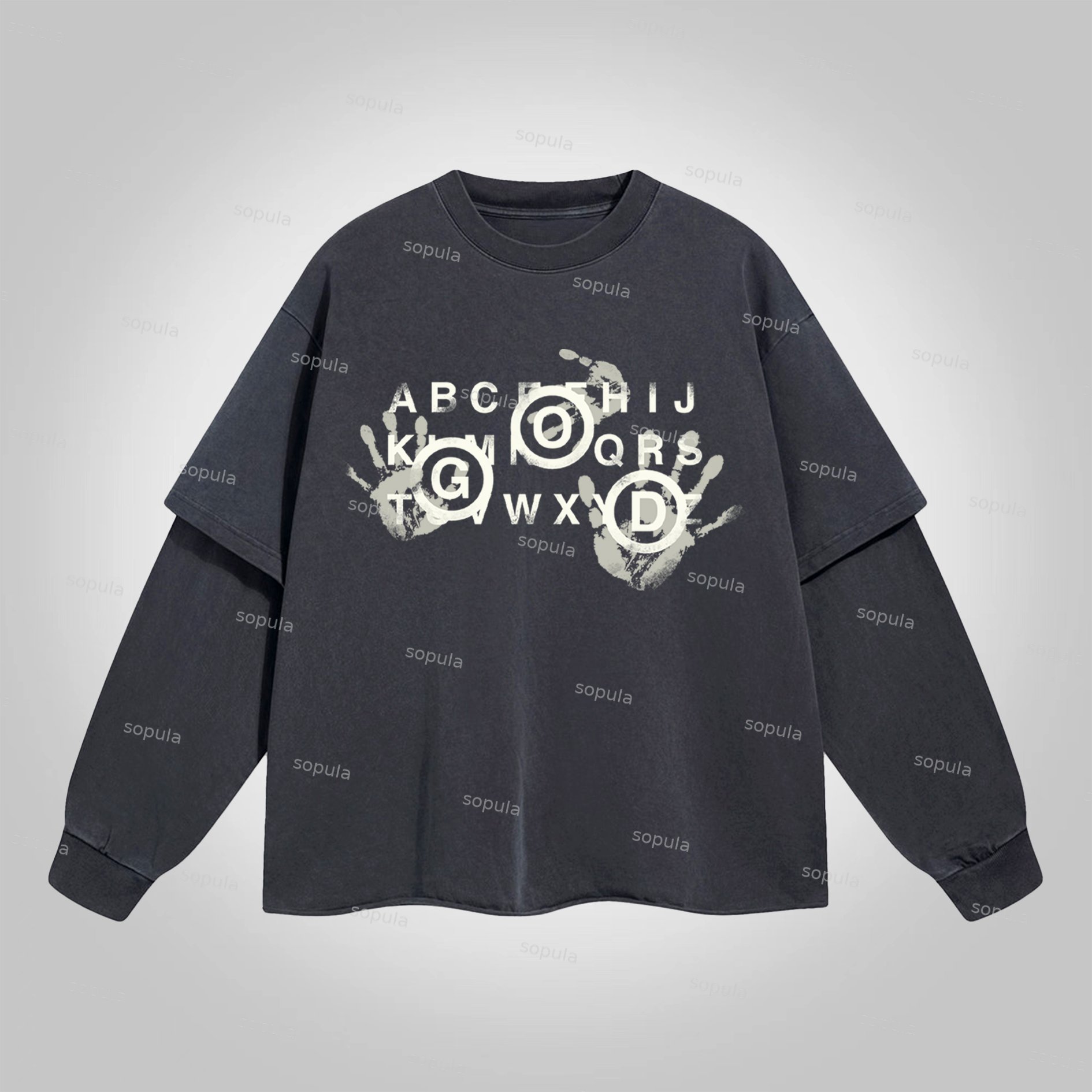 Sopula Only God Makes The Old Alphabet Palm Figure Cotton Double Layer T-Shirt - SOPULA