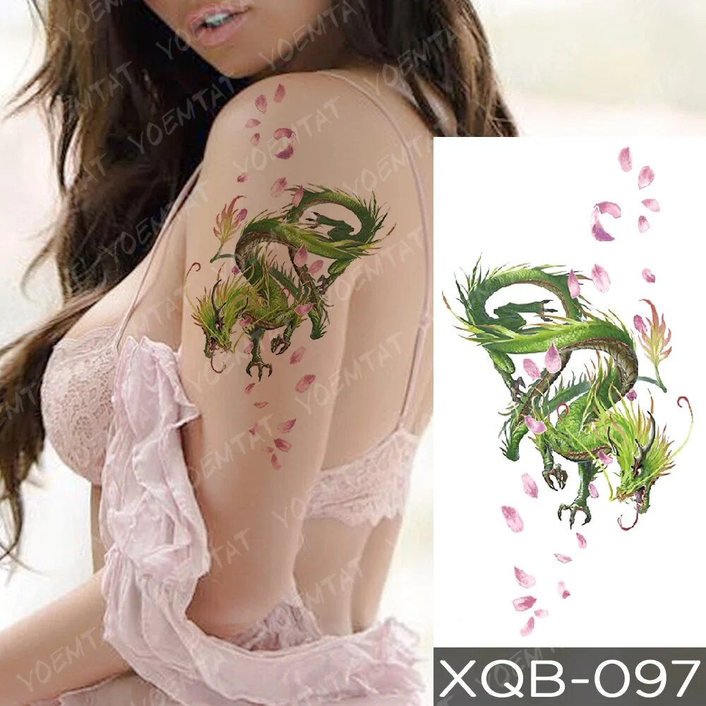 Waterproof Temporary Tattoo Sticker Rose Snake Flower Tattoos Lace Tiger Dragon Body Art Arm Fake Sleeve Tatoo Women